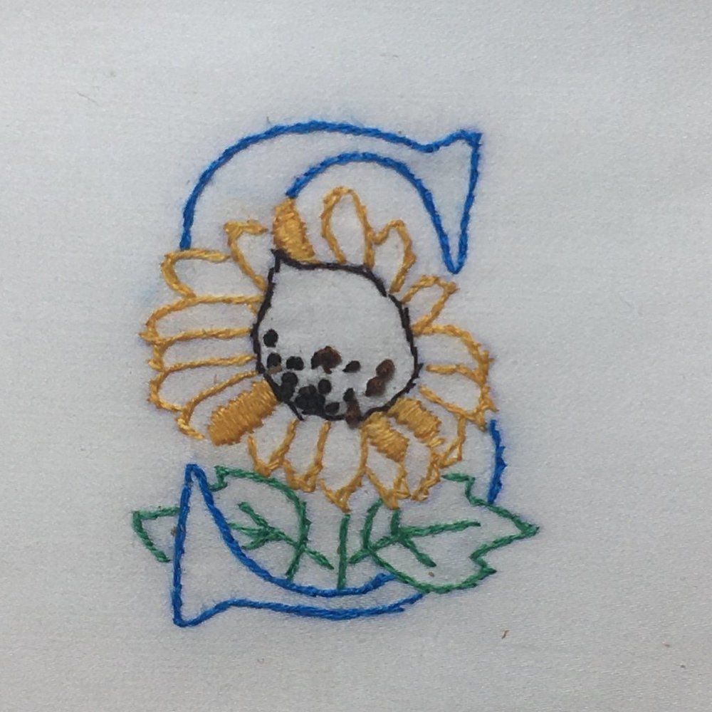 Hand Embroidered Monogram Letter “S”